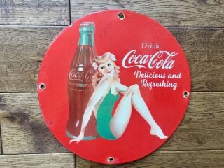 Vintage Coca Cola Heavy Porcelain Sign 12” Cola Soda Sign 2
