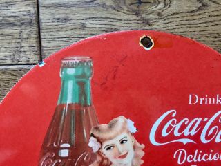 Vintage Coca Cola Heavy Porcelain Sign 12” Cola Soda Sign 3