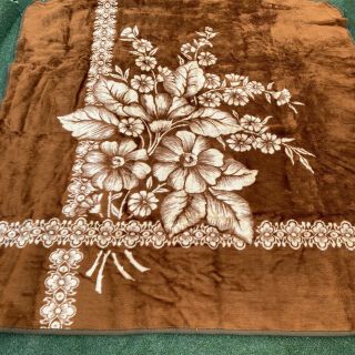 San Marcos Vintage Blanket Made In Mexico Brown Tan Floral Cross Huge 78 X 76