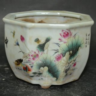 3.  9 " Chinese Famille Rose Porcelain Cryprinus Carpiod Lotus Flower Flowerpot