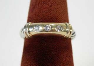Vintage 14 Karat Gold & Sterling Silver David Yurman Metro 3 Diamond Ring 5.  5