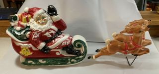 Empire Vintage Plastic Santa Sleigh And Reindeer Blow Mold - 1970