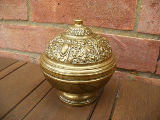 Antique Unresearched Heavy Brass Asian Chinese Censor Indian Dish Cover Urn Pot