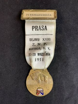 Vintage 1951 Polish American National Convention Press Lapel Pin Medal