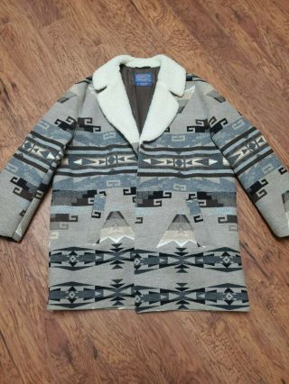 Vtg Pendleton Western Wear Aztec Wool Jacket Size Xl Sherpa