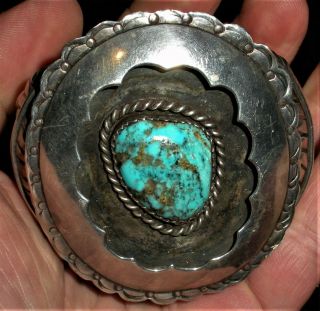 Vintage Navajo Turquoise Sterling Silver Bracelet Large Round Shadow Design Vafo