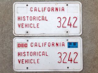(2) - Matching Pair California - Historical Vehicle - License Plates