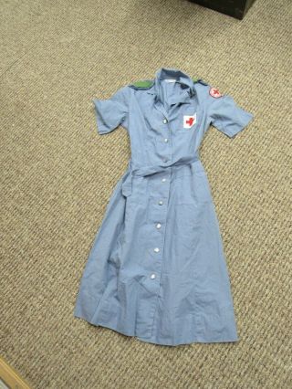 Wwii Era American Red Cross Volunteer Dress With Patch And Green Shoulder