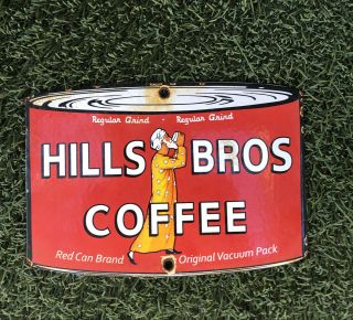 Vintage Old Hills Bros Coffee Porcelain Steel Sign Beverage