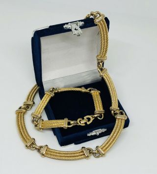 Vintage Signed Christian Dior Necklace & Bracelet Gold Tone Rope Style Costume