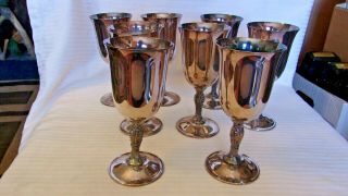 Set Of 8 Vintage Wm.  Rogers 395 Water / Wine Goblets Floral Stem,  Silverplated