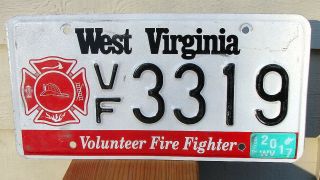 West Virginia Volunteer Firefighter License Plate Vf3319