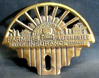 Vintage Protected By Farmers Automobile Inter - Insurance License Plate Topper