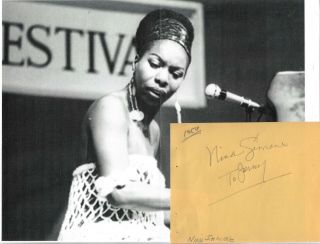 Nina Simone.  Vintage In Person Hand Signed Inscribed Album Page With Image.  Rare