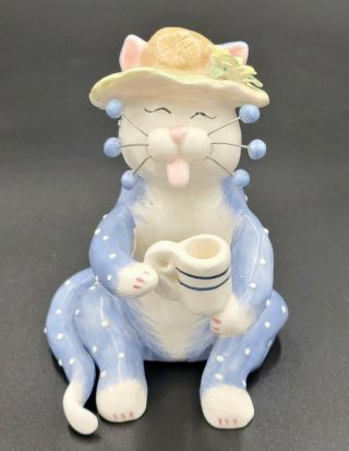 Annaco Creations Amy Lacombe Ceramic Sitting Cat With Coffee Mug Figurine