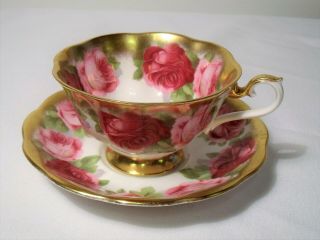 Vintage Royal Albert Old English Rose Treasure Chest Cup & Saucer Heavy Gold