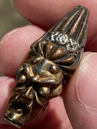 Fine Antique Meiji Period Japanese Bronze Mixed Metal Ojime Bead Devil Demon