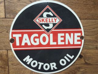 Vintage Skelly Tagolene Gasoline Motor Oil Sign Gas Station Sign