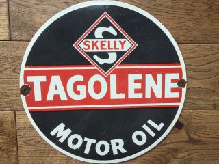 Vintage Skelly Tagolene Gasoline Motor Oil Sign Gas Station Sign 2