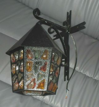 Vintage Retro Wall Lantern Lamp Rock Glass Crucifix Braket Peter Marsh Style