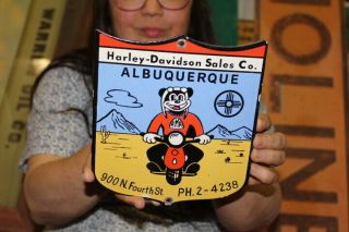 Albuquerque Harley Davidson Motorcycle Dealership Gas Oil Porcelain Metal Sign