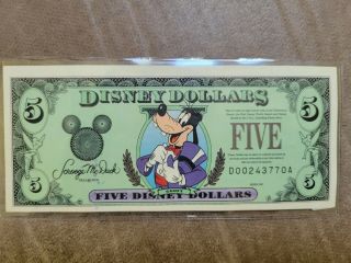 Disney Dollars 1997 D Series Uncirculated Goofy Five $5 Dollar Bill