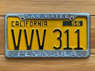 San Matteo Peninsula Volkswagen Vw Dealership Vintage Metal License Plate Frame