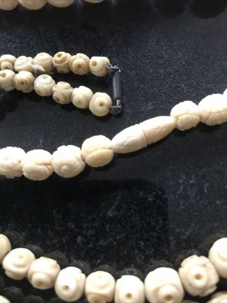 Antique Chinese Hand Carved Beads Necklace Bovine Bone X2 2
