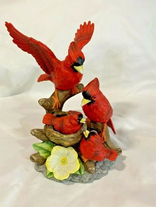 Vintage Red Cardinals On A Branch And A Nest Porcelain Figurine