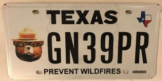 Tx Smokey Bear Prevent Wild Fire License Plate Smoke Fighter Burn Flame Rescue