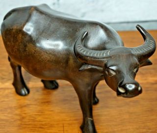 Vintage Wooden Carved Brahman Bull Figurine Ox Year Of The Ox