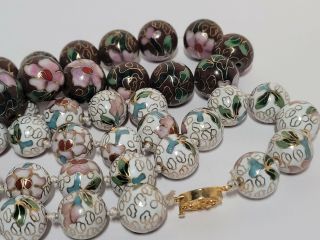 2 ANTIQUE CLOISONNE NECKLACES - 16 & 24 IN - ASIAN - BEADED - PAINTED - KNOTTED - 15mm - 3 3