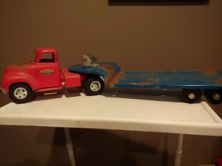 Vintage 1950s Tonka Pressed Steel 130 Blue Lowboy Carry - All 33 " Tractor Trailer