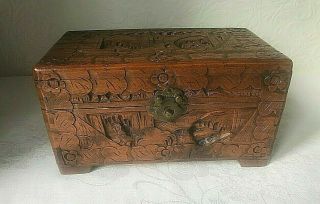 Antique Chinese Hand Carved Camphor Wood Small Chest Box