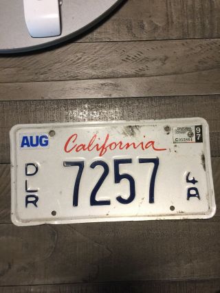 August 1997 Ca California Dealer Dlr License Plate 7257 Plate