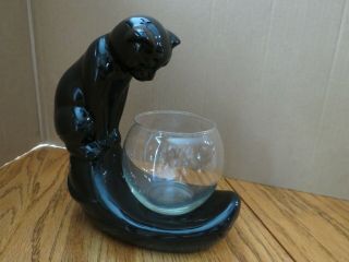 Vintage Ceramic Black Cat Fish Bowl Holder With Bowl Unbranded