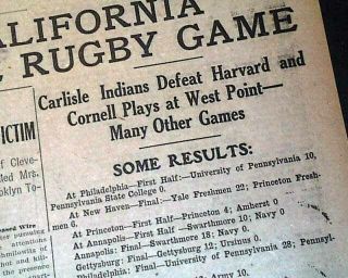 1907 Carlisle Indians Football Coach Pop Warner & Jim Thorpe Fame 1907 Newspaper