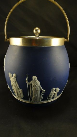 Vintage Eary circ 1800 Wedgewood Blue Biscuit Barrell 2