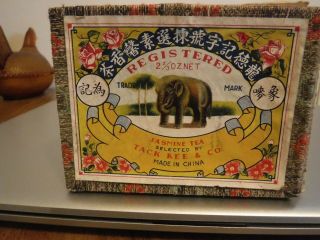 Vintage Cardboard " Tack Kee & Co " Tea Box Advertisement Lid Damage Elephants