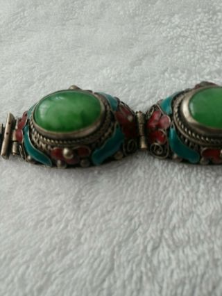 Vintage Bracelet Enemel And Green Stones Beutifull Hand Craft