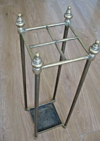 Old Antique Vintage 4 Port Brass Umbrella / Stick / Cane Stand With Drip Tray