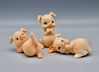 Vintage Lefton Bisque Porcelain Pigs Piglets Figurines Trio 2529