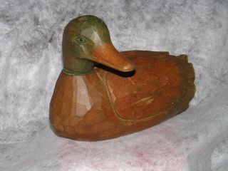 Vintage Carved Wood Mallard Duck Decoy W/ Moving Head - Carved Eyes - 11in.