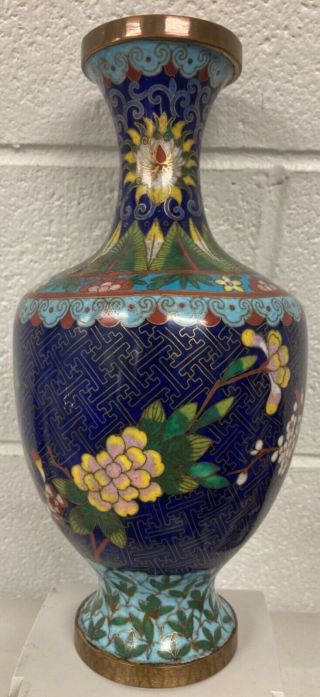 Fine Antique Chinese Qing Cloisonné Enamel 10.  5” Vase