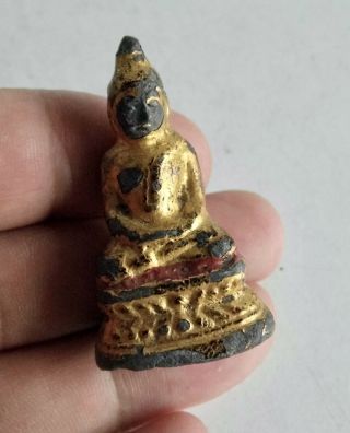 Extremely Rare Old Miniature Gilt Bronze Chinese / Tibetan Buddha - 4.  5cm Tall