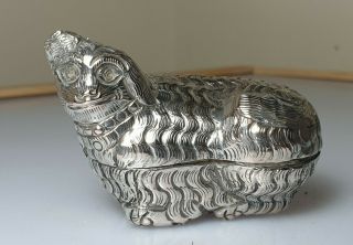 A Fine Qing Dynasty Chinese Silver Box In The Form Of A Small Dog