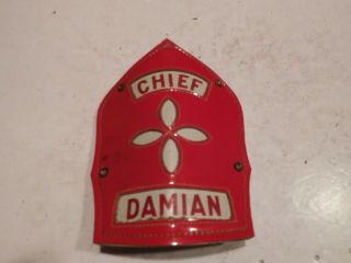 Vintage Leather Fire Helmet Front Shield - Chief - Damian