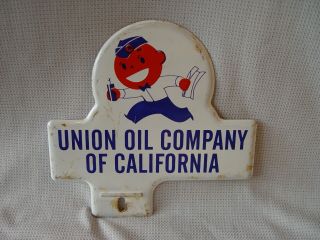 Old Union 76 Oil California Minute Man Painted Advertising License Plate Topper