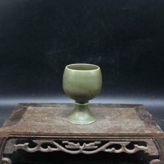 Chinese Dark Green Glaze Porcelain Ming Wanli Goblet Liquor Cup 3.  54 Inch