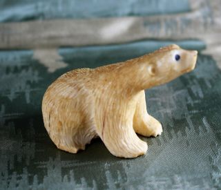 Vintage Signed Campbell,  Alaskan Native Carved Polar Bear With Argillite Eyes.